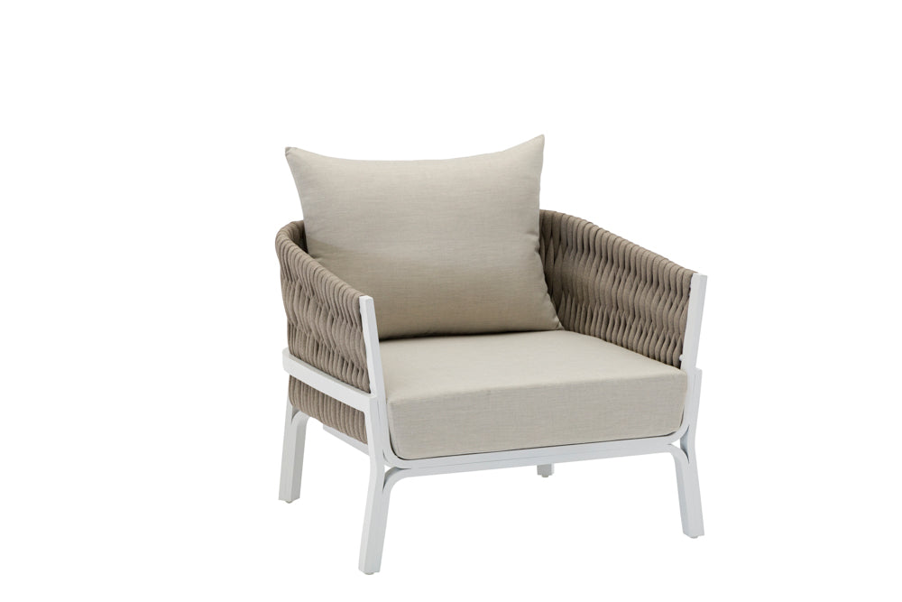 Sofá 1 plaza Anmore aluminio blanco textil  greige | Kubu #