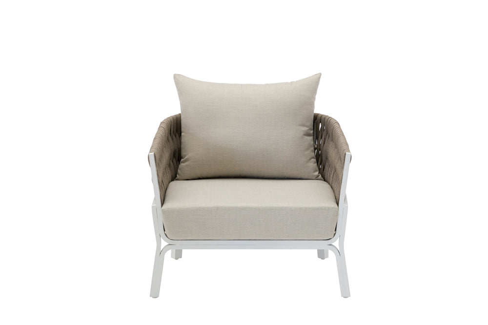 Sofá 1 plaza Anmore aluminio blanco textil  greige | Kubu #