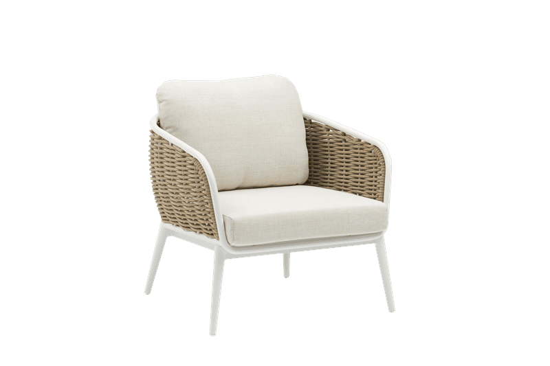Sofá 1 plaza Irvine aluminio blanco y cuerda taupe cojín beige | Kubu #