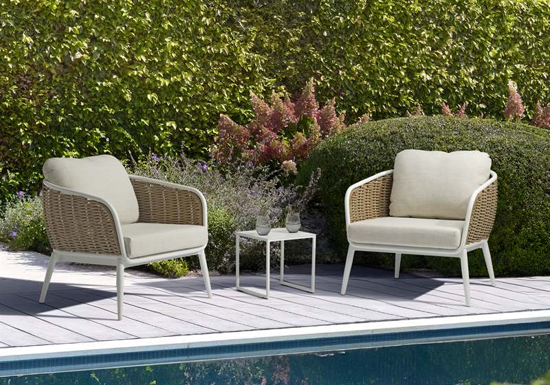 Sofá 1 plaza Irvine aluminio blanco y cuerda taupe cojín beige | Kubu #