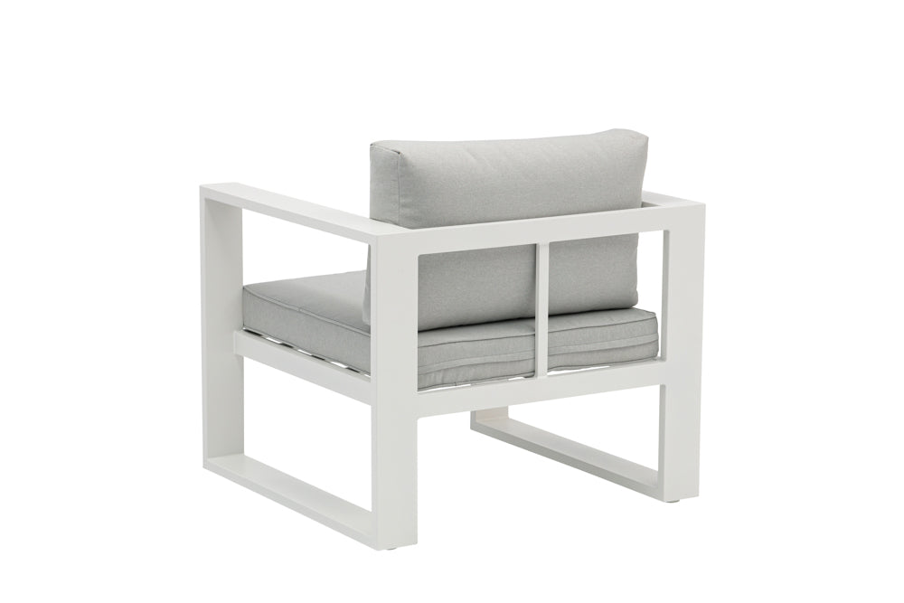 Sofá 1 plaza Niland aluminio blanco y cojinería gris claro | Kubu #