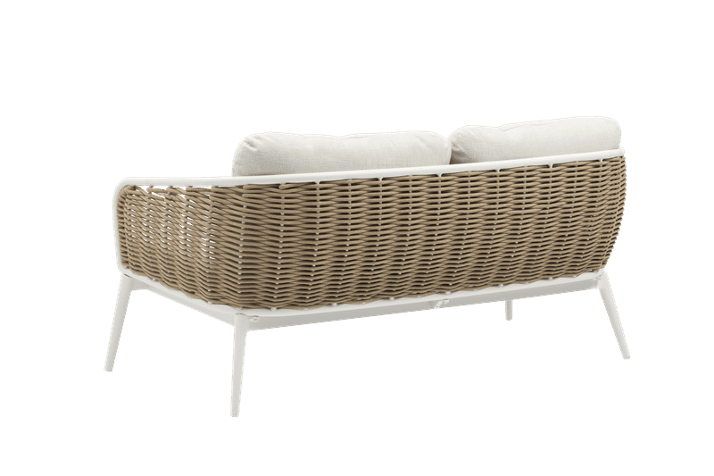 Sofá 2 plazas Irvine aluminio blanco cuerda taupe cojín beige | Kubu #