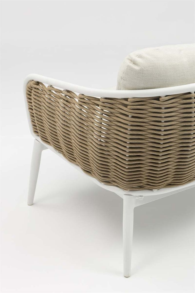 Sofá 2 plazas Irvine aluminio blanco cuerda taupe cojín beige | Kubu #
