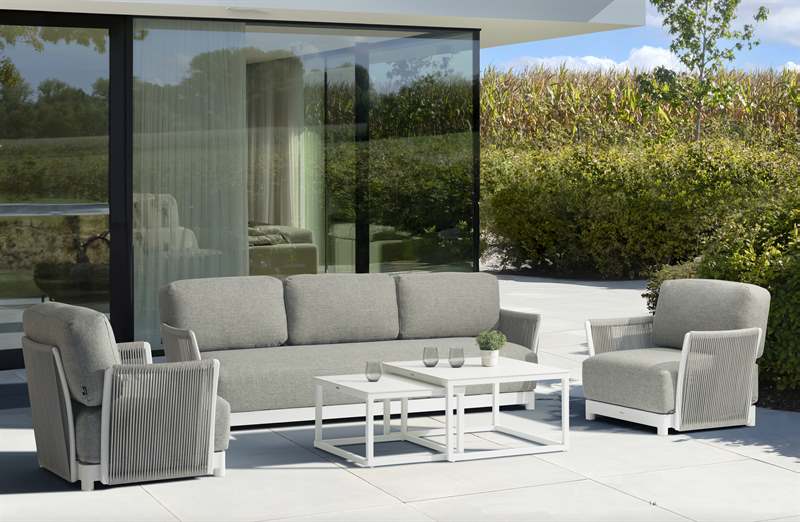 Sofá 2 plazas Silai aluminio blanco textil gris medio | Kubu #