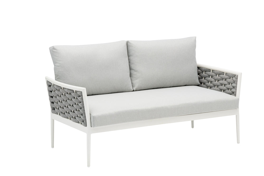 Sofá 2 plazas Walga aluminio blanco cojín gris claro | Kubu #