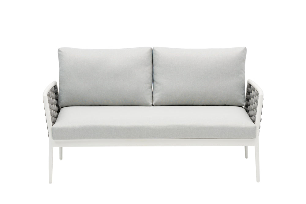 Sofá 2 plazas Walga aluminio blanco cojín gris claro | Kubu #