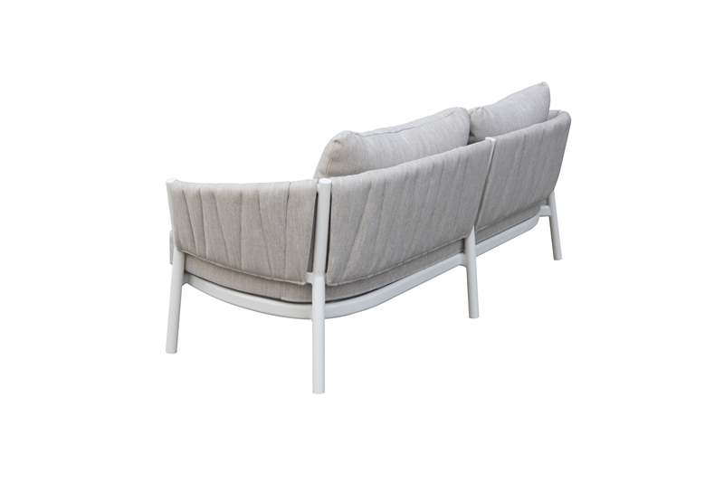 Sofá 3 plaza Attica aluminio blanco y textil gris claro | Kubu #