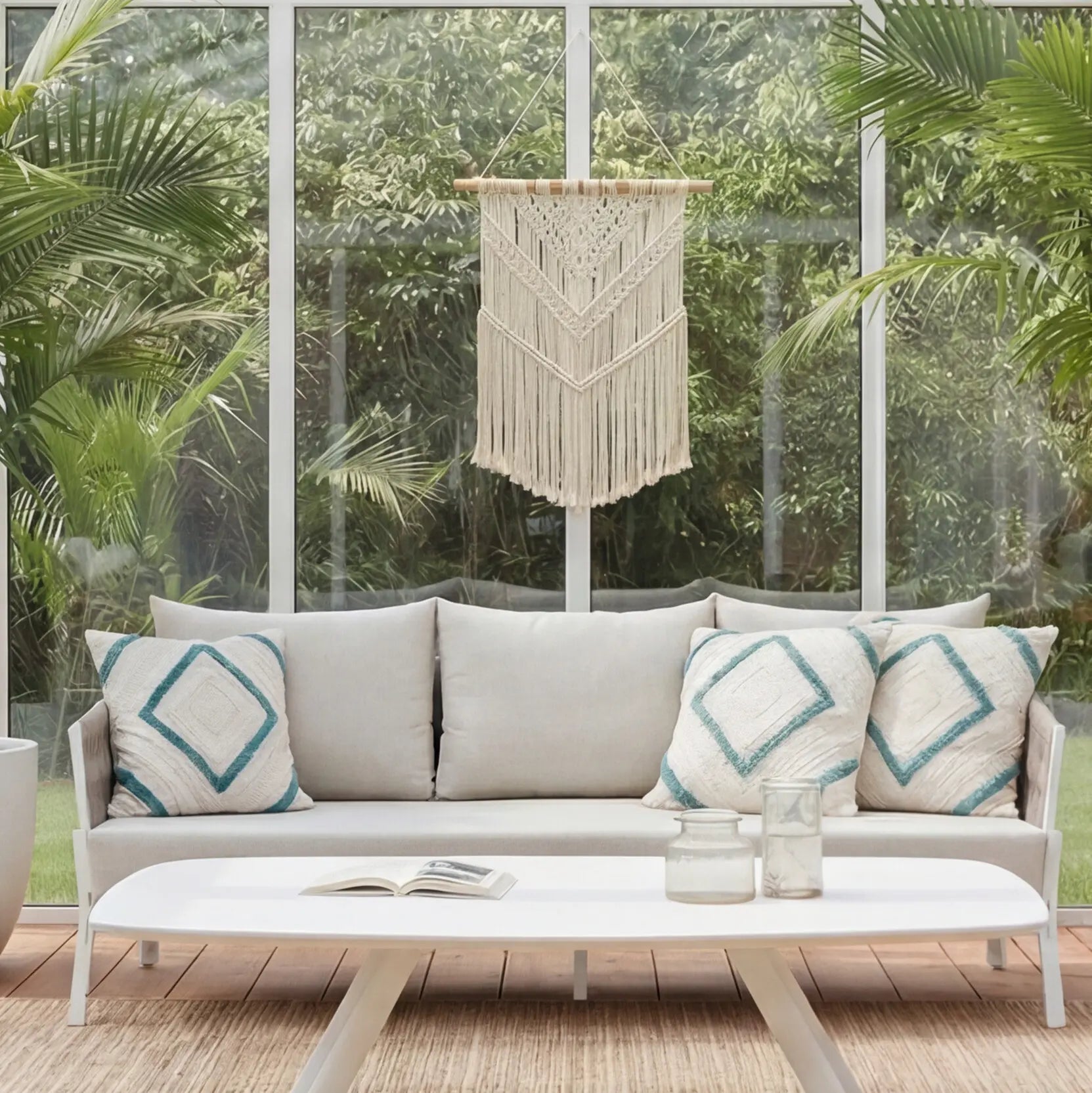 Sofá 3 plazas Anmore aluminio blanco textil  greige | Kubu #