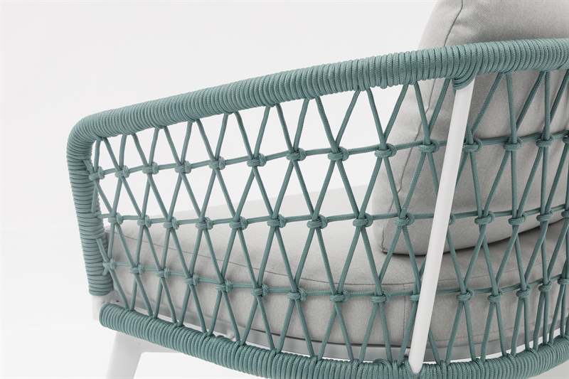 Sofá 3 plazas Nelayan aluminio blanco cuerda aqua | Kubu #