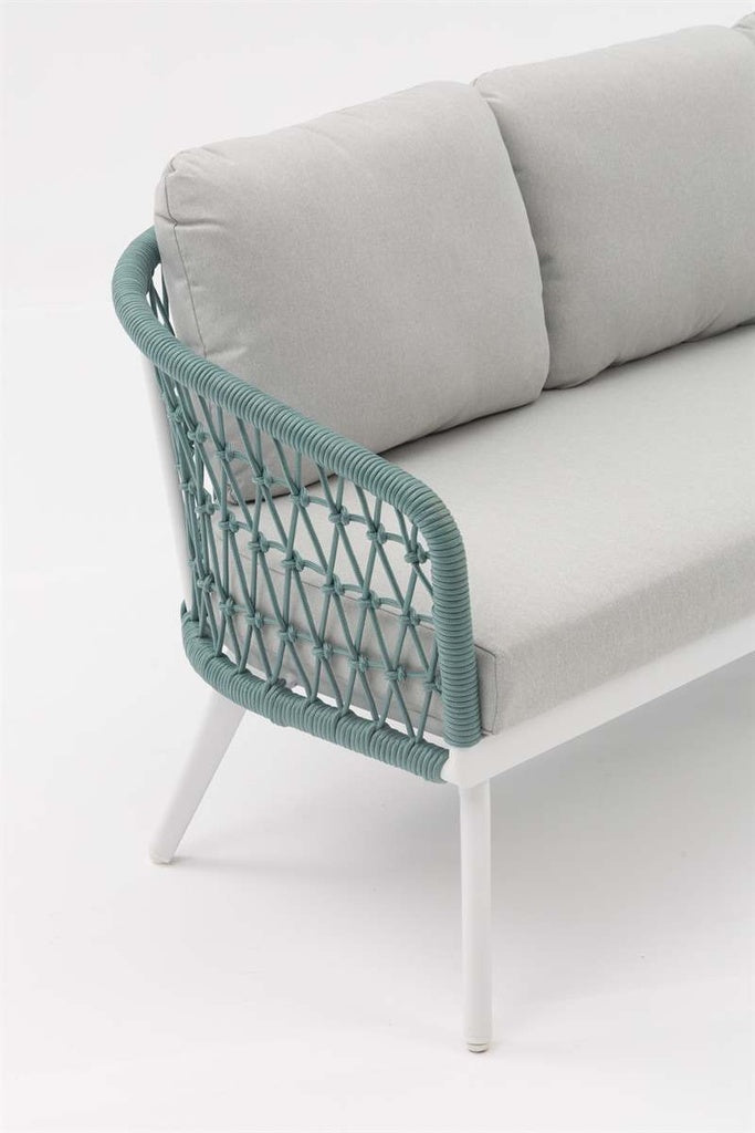 Sofá 3 plazas Nelayan aluminio blanco cuerda aqua | Kubu #