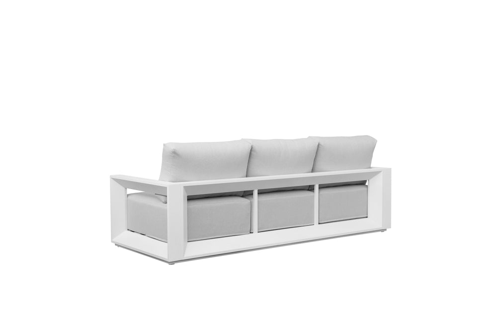 Sofá 3 plazas Onix aluminio blanco cojinería gris claro | Kubu #