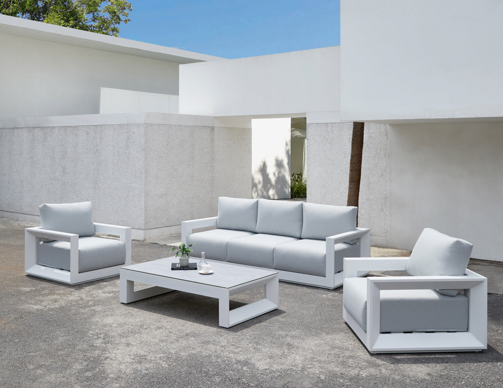 Sofá 3 plazas Onix aluminio blanco cojinería gris claro | Kubu #
