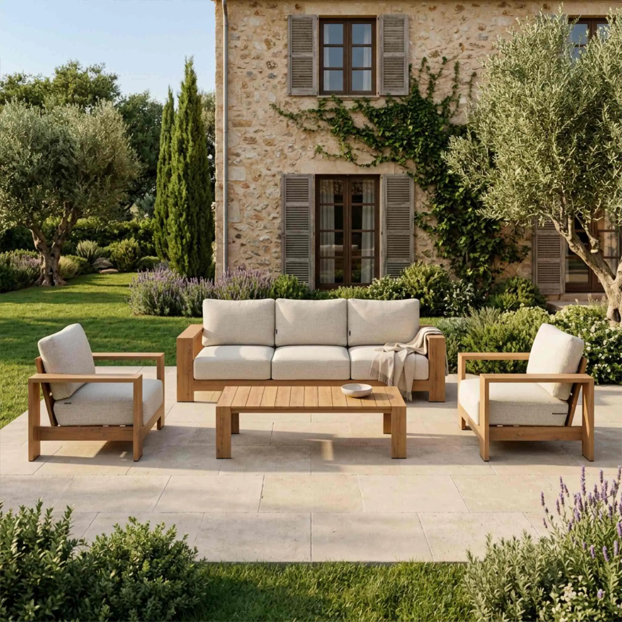 Sofá Exterior 3 Plazas Java 240x85x75cm | Efecto Teca | KUBU #