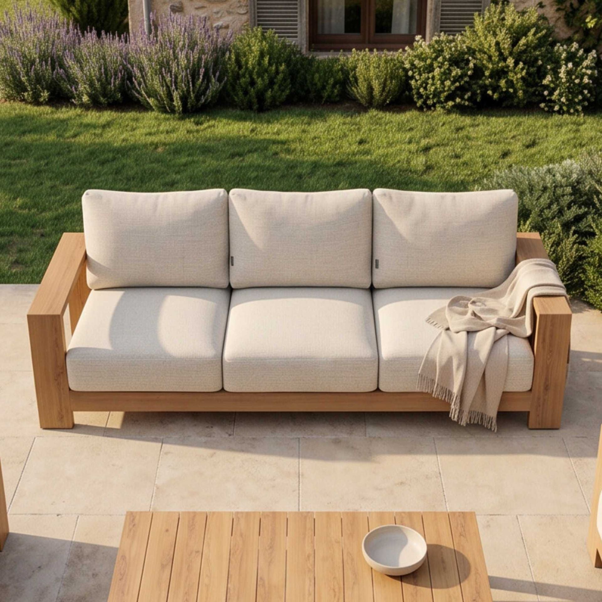 Sofá Exterior 3 Plazas Java 240x85x75cm | Efecto Teca | KUBU #
