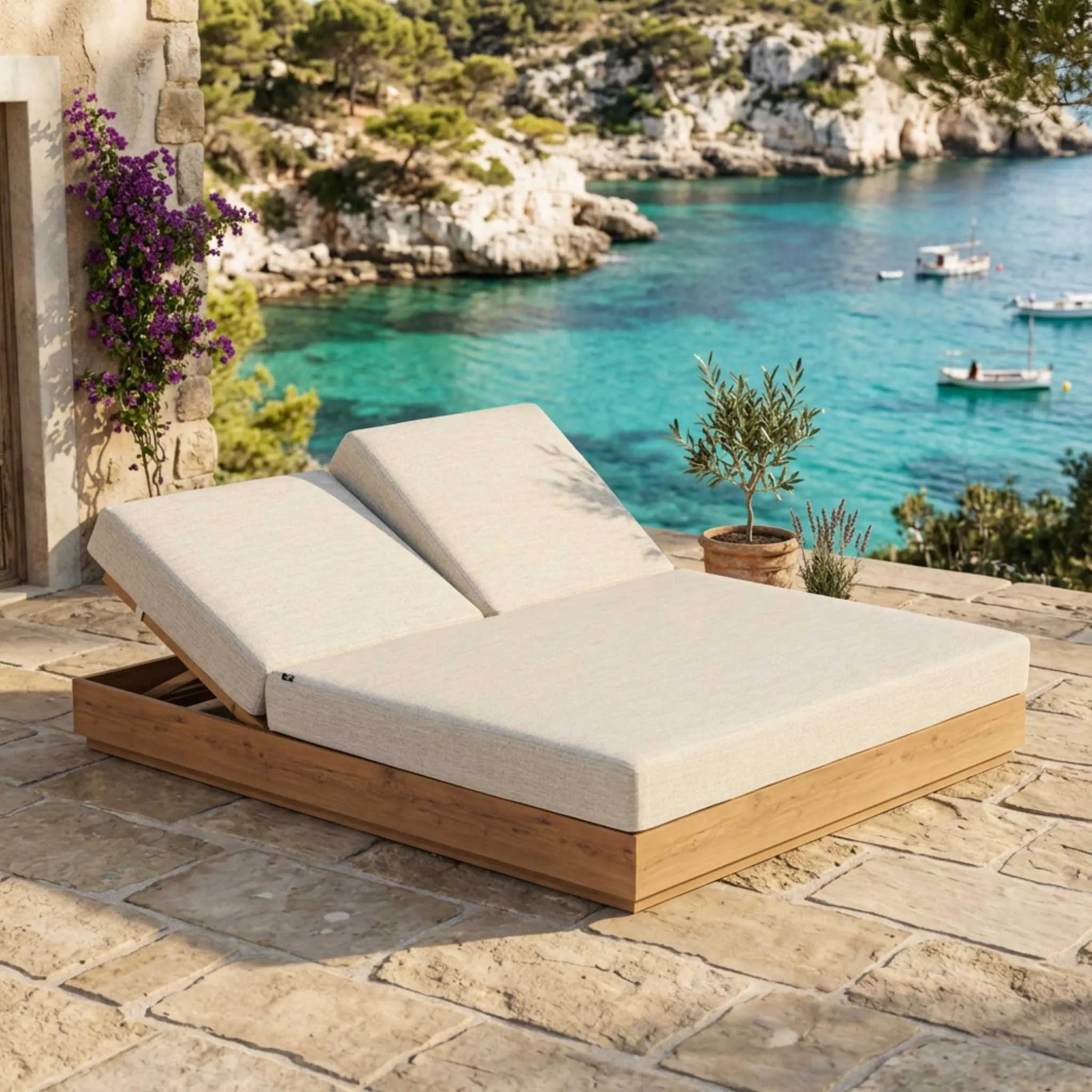 Tumbona Doble Exterior Java 190x160x36cm | Efecto Teca | KUBU #