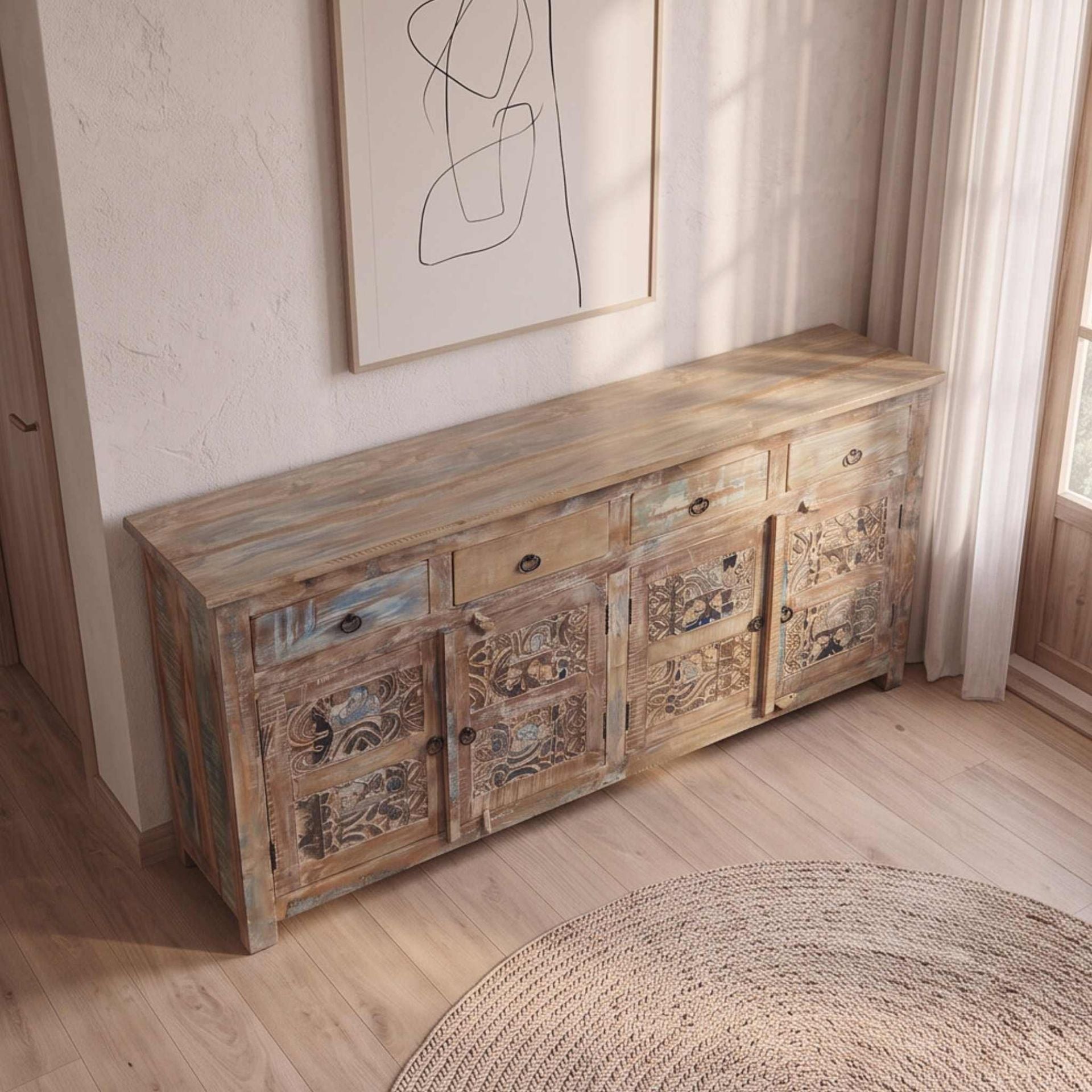 Aparador Alhmirah 4 puertas - 4 cajones 176x40x90cm | Madera de Mango