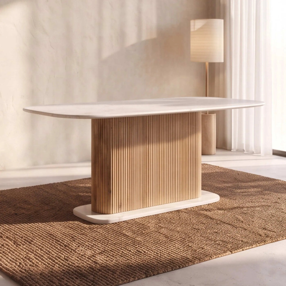 Mesa de comedor Bristol 180x90x76cm | Madera de Mango y Mármol Blanco