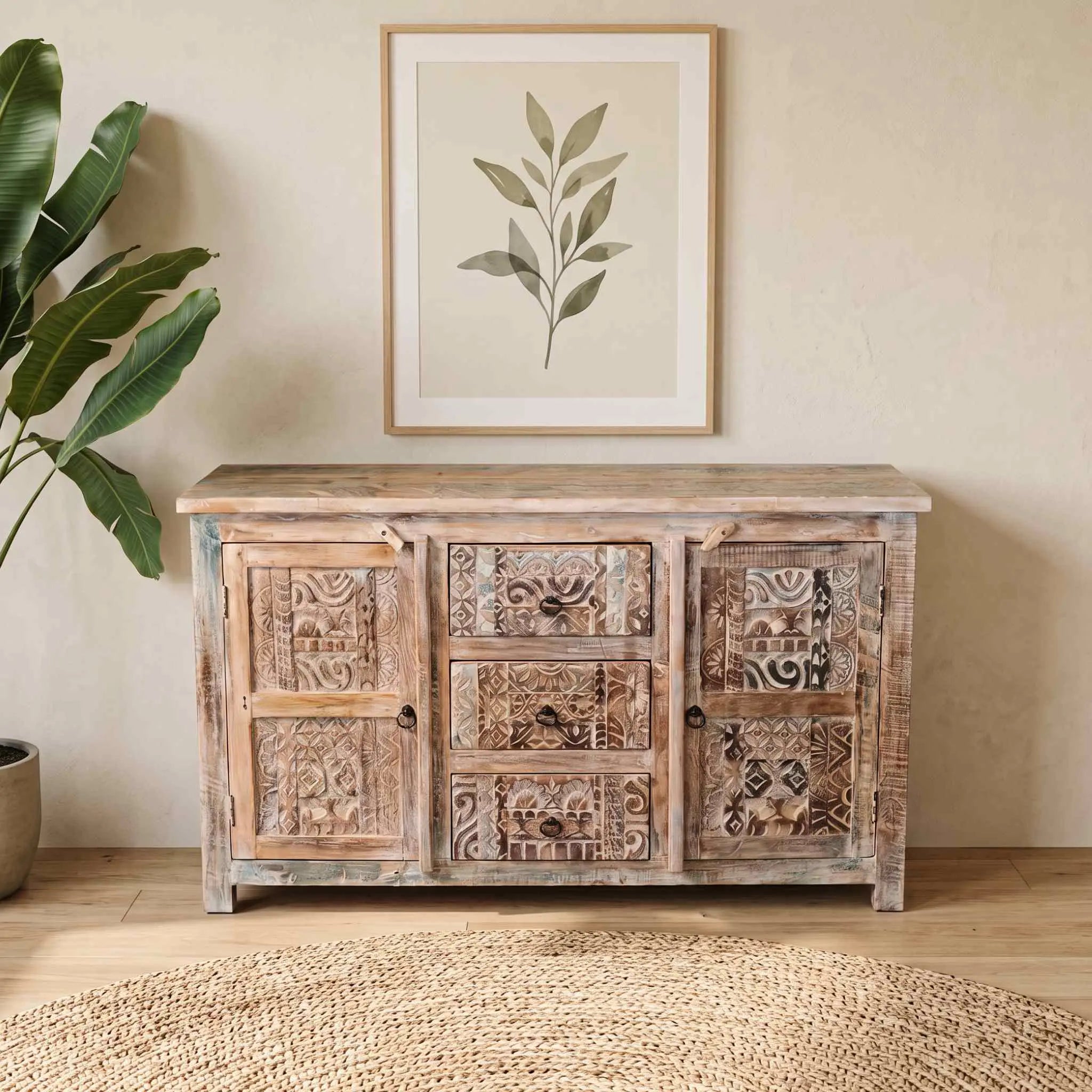 Aparador Alhmirah 2 puertas - 3 cajones 150x45x85cm | Madera de Mango