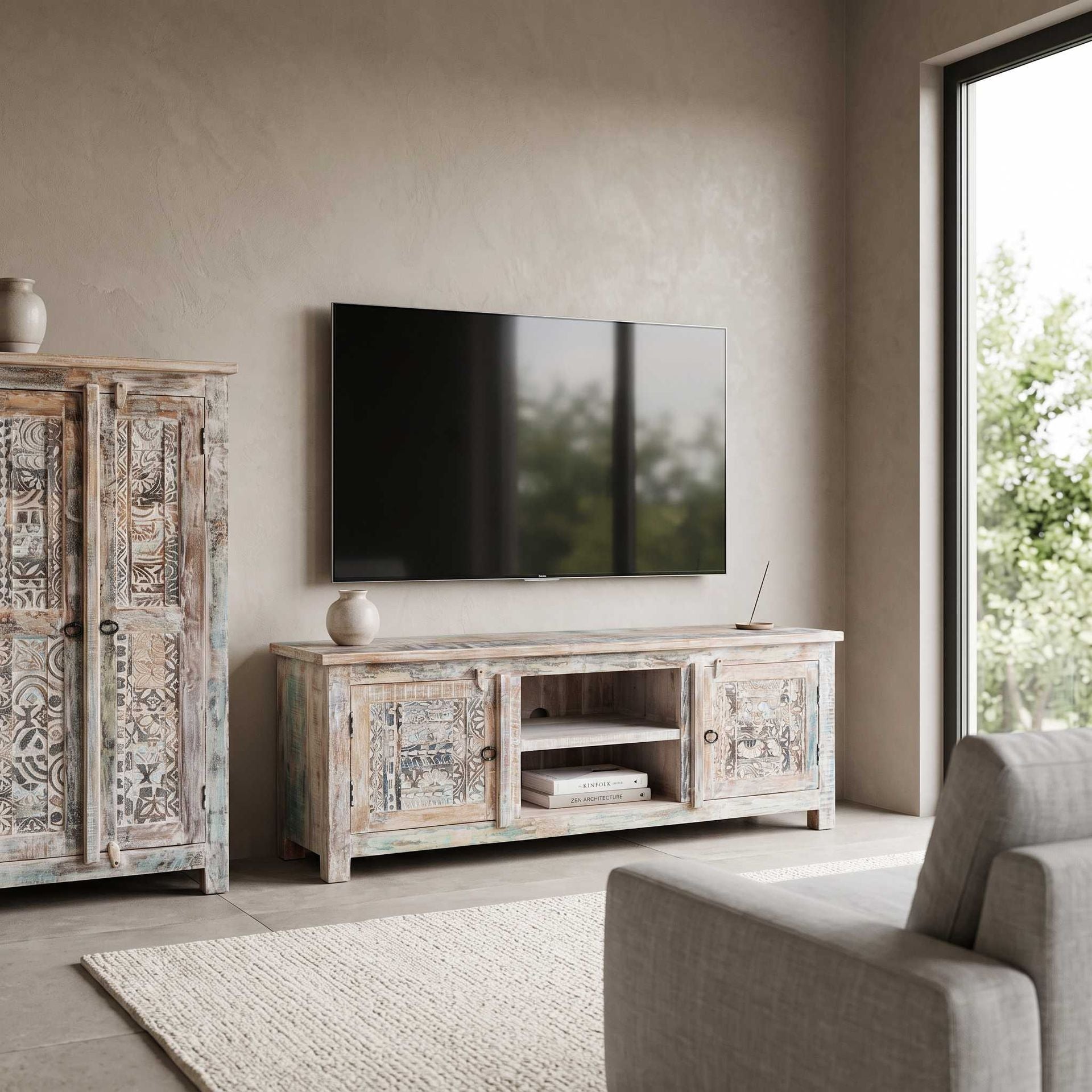 Mueble TV Alhmirah 2 puertas 160x43x60cm | Madera de Mango