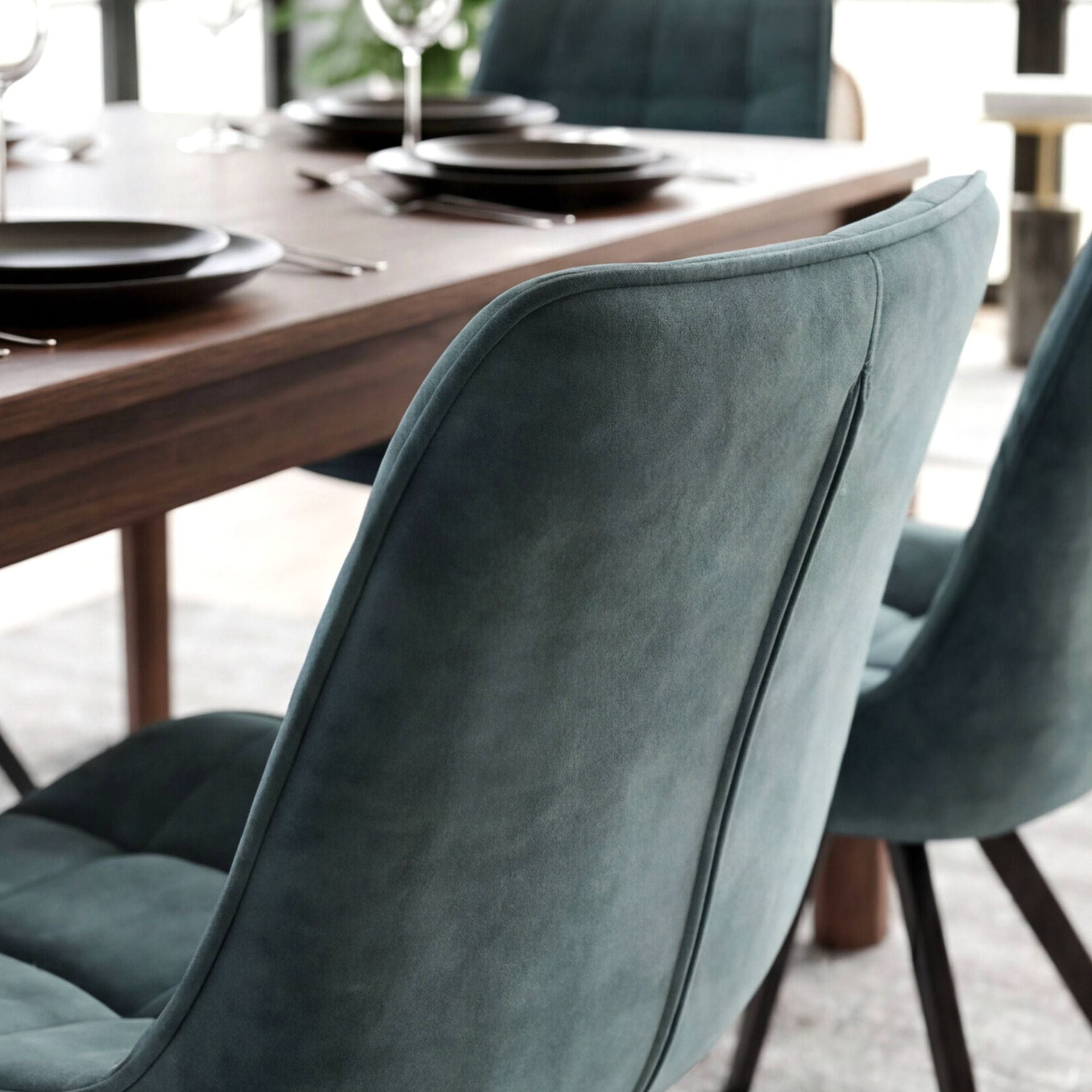 Silla de Comedor Vernon | Tejido Color Petrol y Patas Negras