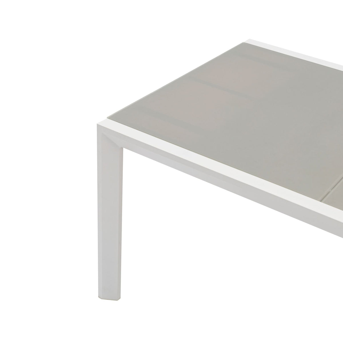 Mesa extensible ORICK 100 x 150/225 cm aluminio blanco y cristal gris claro