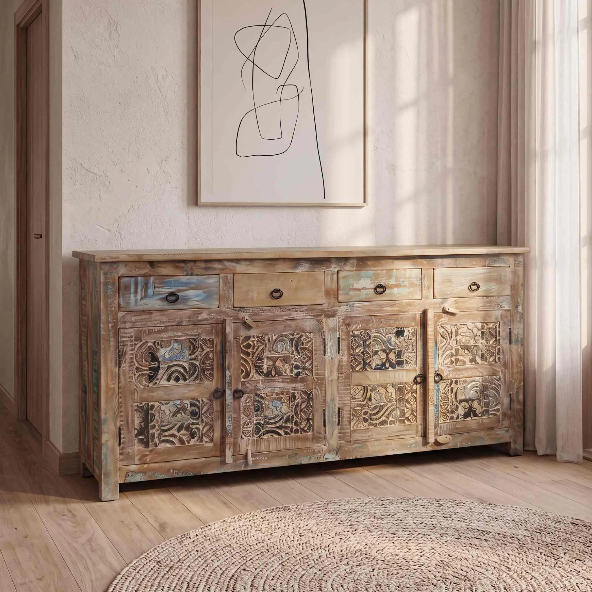 Aparador Alhmirah 4 puertas - 4 cajones 176x40x90cm | Madera de Mango