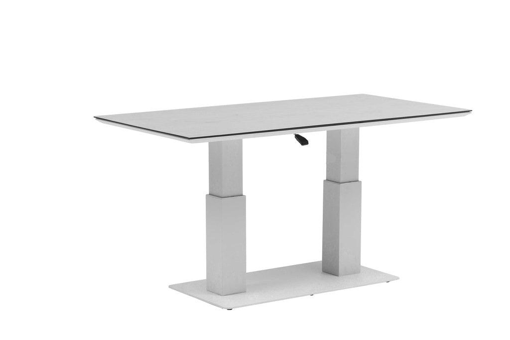 Mesa elevable Isabela 140x75x50/74  aluminio blanco con cristal cerámico gris claro | Kubu #