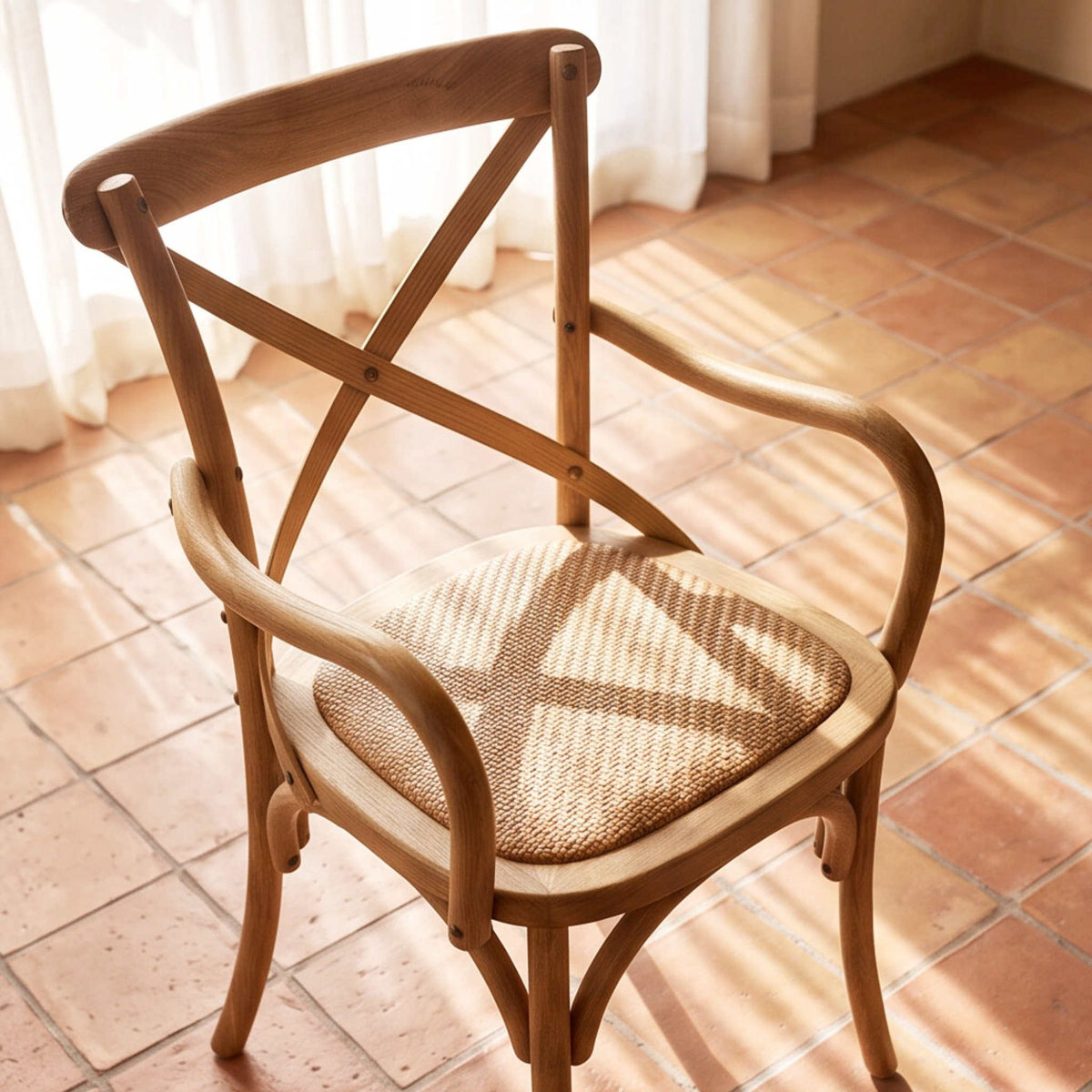 Silla de comedor con brazos Cross Back Oak Natural | Roble macizo